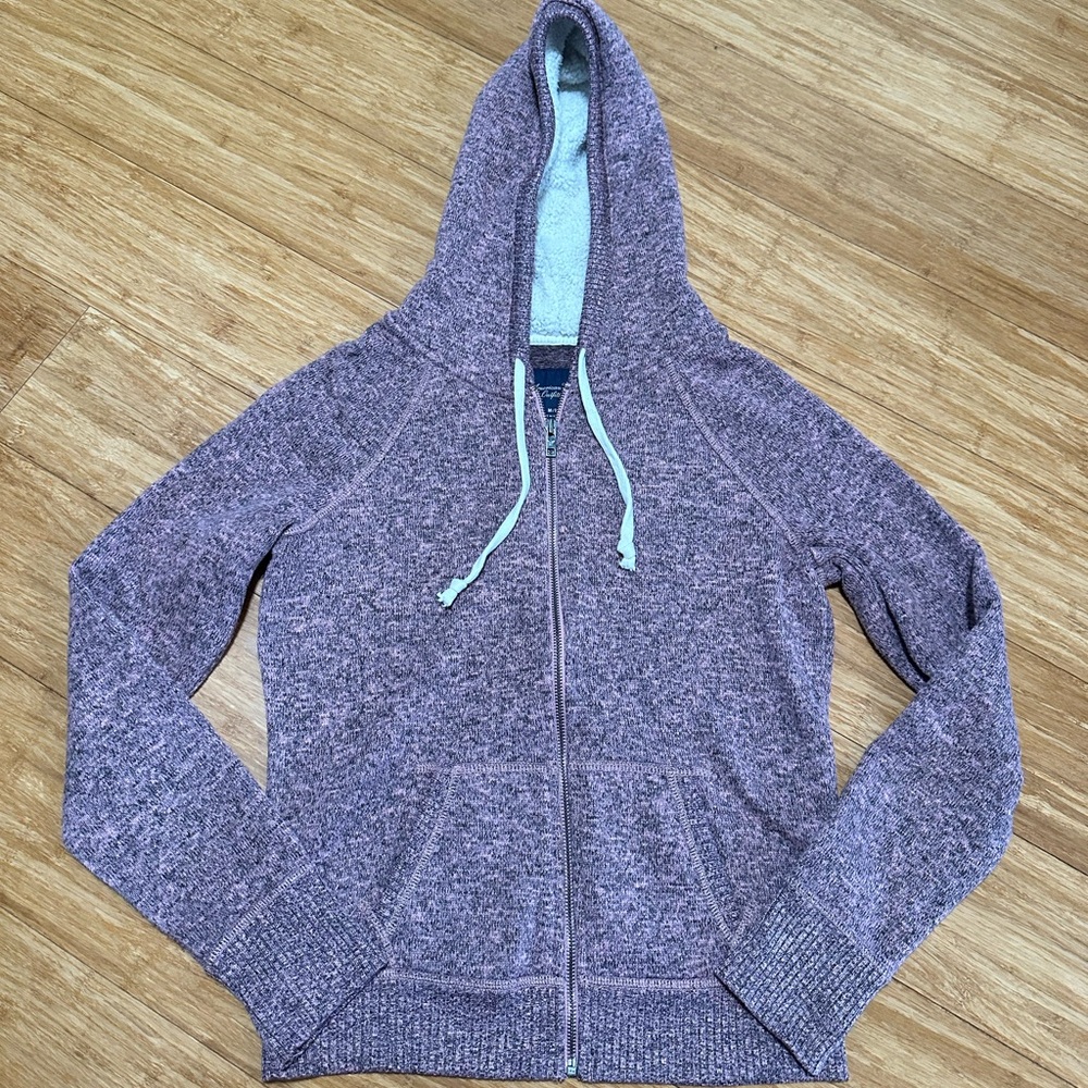 Pink Heathered Zip Up with Sherpa Hoodie